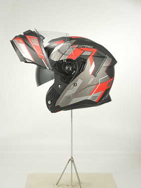 Шлем модуляр HETOSHI FF935 Shogun цв.Черно-серо-красный  Матовый  р.L