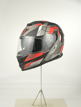 Шлем модуляр HETOSHI FF935 Shogun цв.Черно-серо-красный  Матовый  р.L